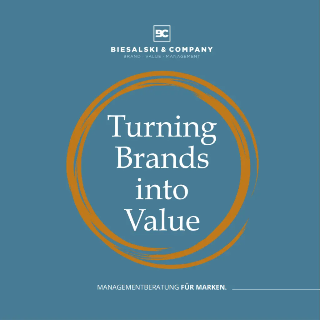 Turning brands into value - Titel der Unternehmensbroschüre von BIESALSKI & COMPANY
